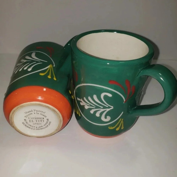 Ceramica El Titi Hand  Painted Glazed Ceramic Mugs Spain Green/orange - Picture 4 of 5